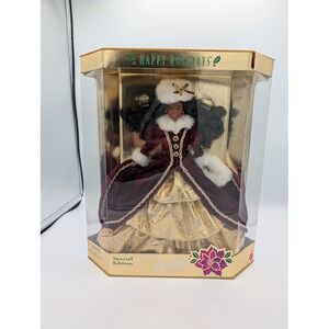 1996 Happy Holidays Barbie Special Edition African American Burgundy Velvet Gown